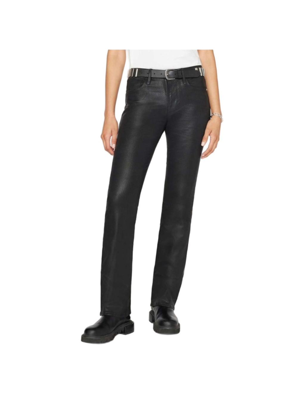 FRAME Le Mini Boot noir coated black full length stretch bootcut jeans 26